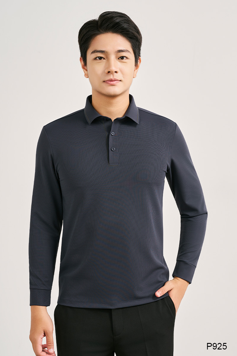 Áo polo dài tay nam cổ ép cao cấp màu navy | P925